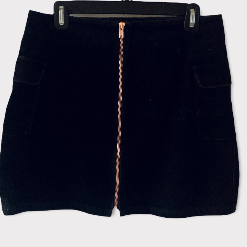 Mink Pink Zipper Fake Velvet Skirt